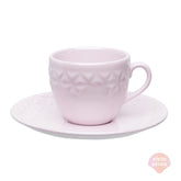 Xícara de Chá com Pires Porcelana Mia Quartzo Rosa - 200 ml - Ela Decora
